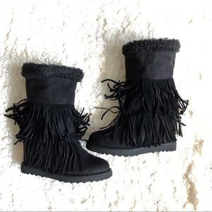 Madden Girl Black Fringe Fur Boots